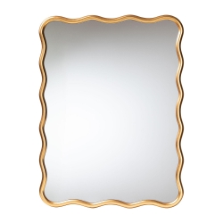 Baxton Studio Cassara Gold Scalloped Rectangular Wall Mirror - Stylish Curved Edge Decorative Wall Accent for Living Room, Bedroom, or Entryway